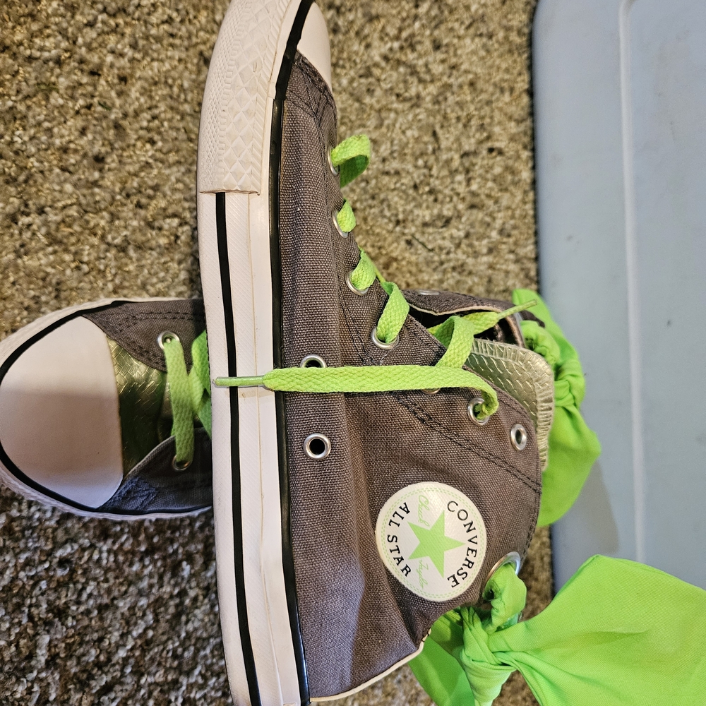Converse  Gray High-Top Sneakers with Mint And Neon Green Accents